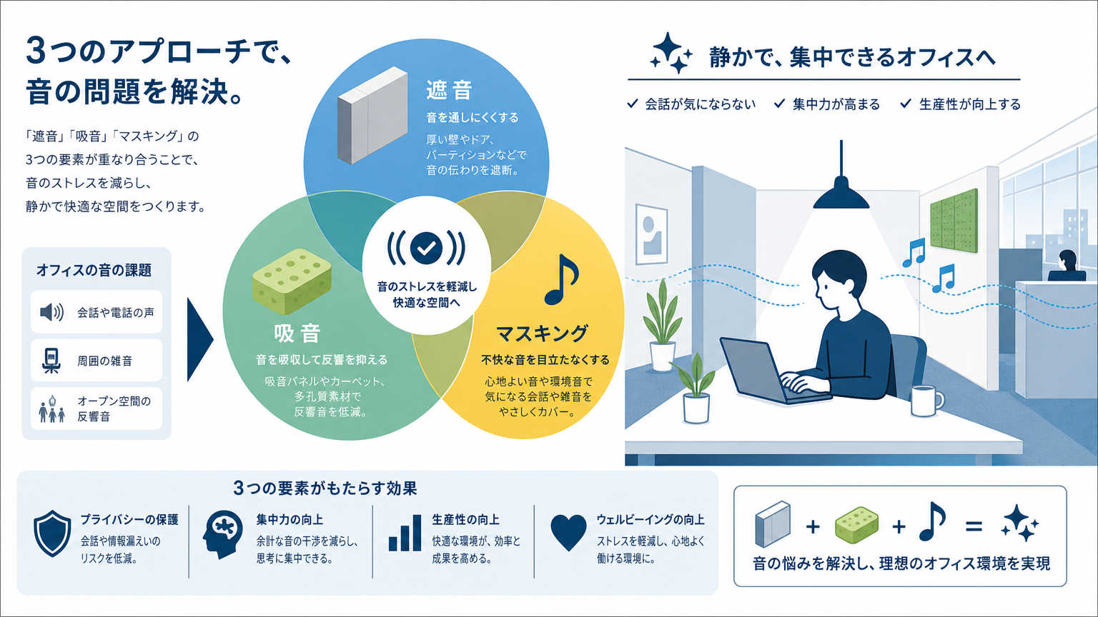 オフィスの集中を妨げる音対策の結論