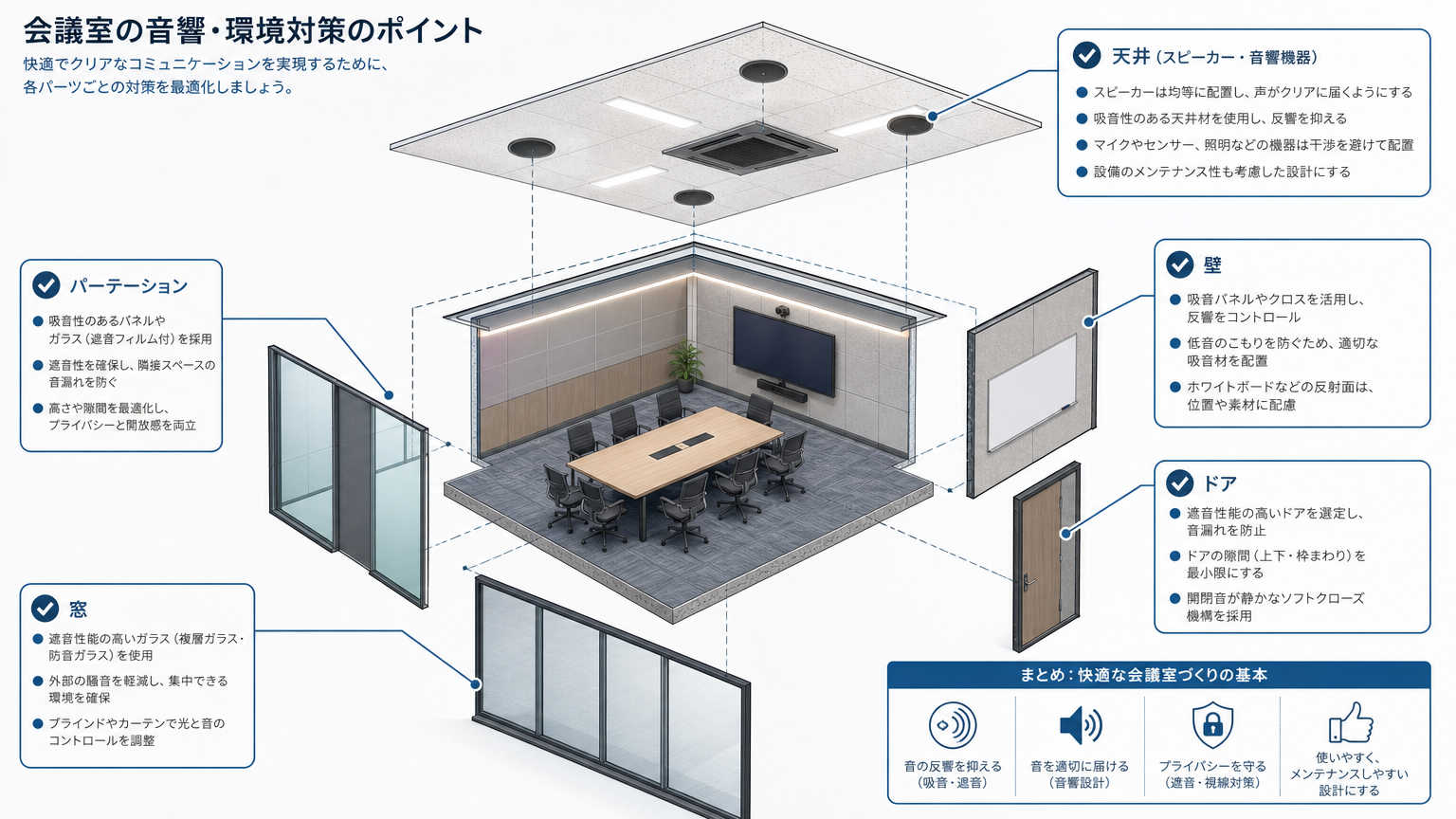 会議室の音漏れ対策の具体的な方法