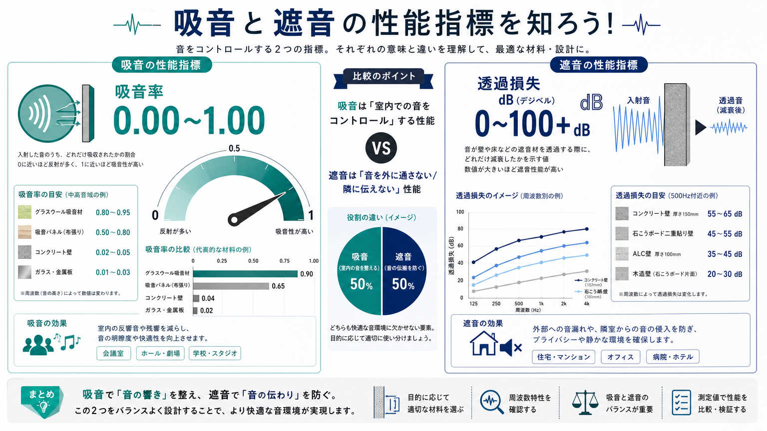 吸音と遮音の性能を示す指標の違い